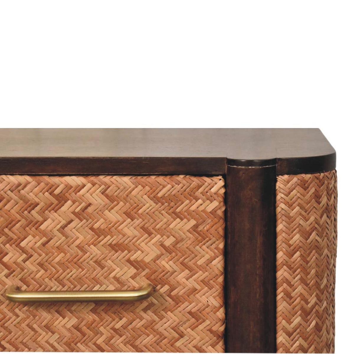Solid Wood Nightstand with Cane Front Drawers - Natural Finish