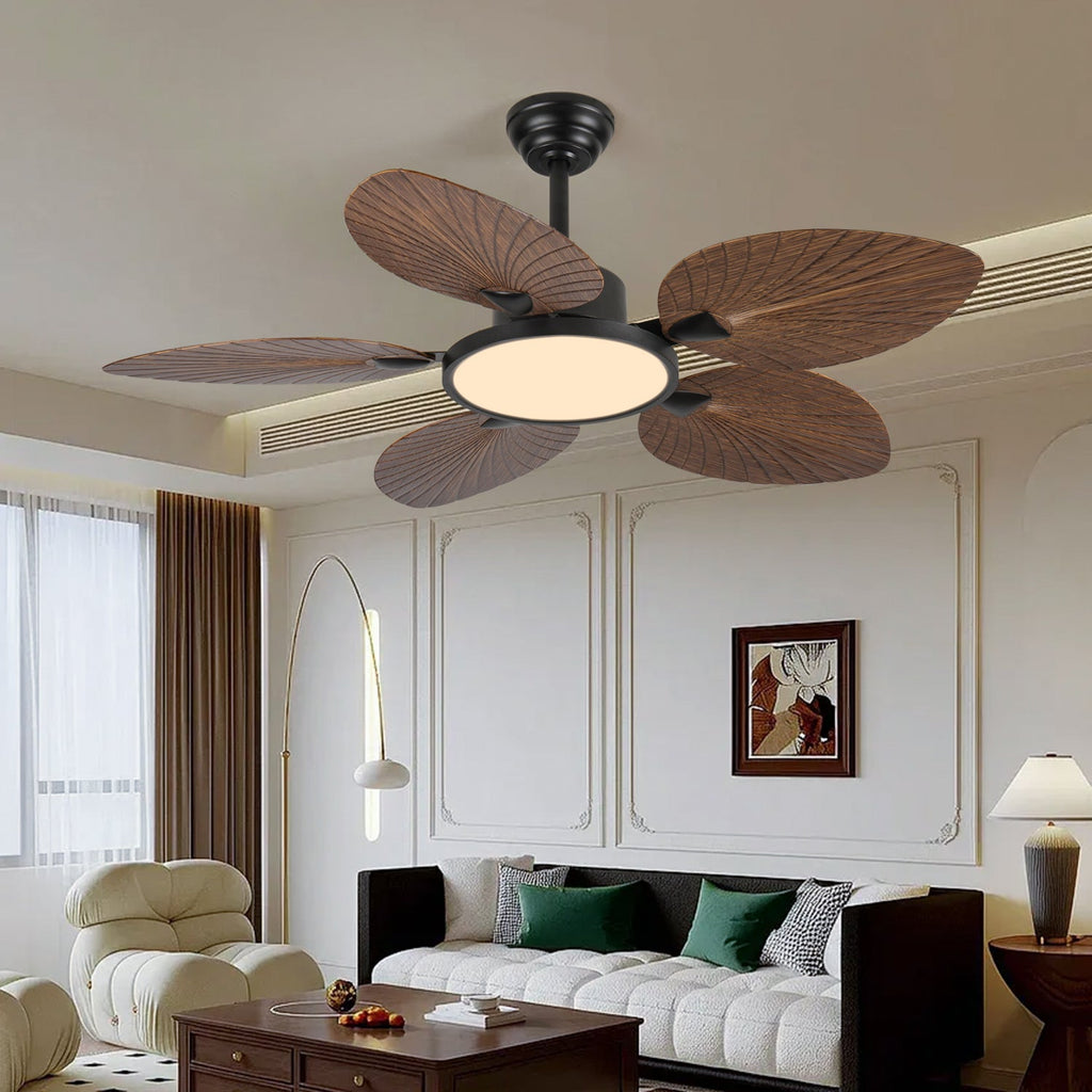 52-Inch Tropical Palm Leaf Ceiling Fan with Lights & Remote Control - Iron