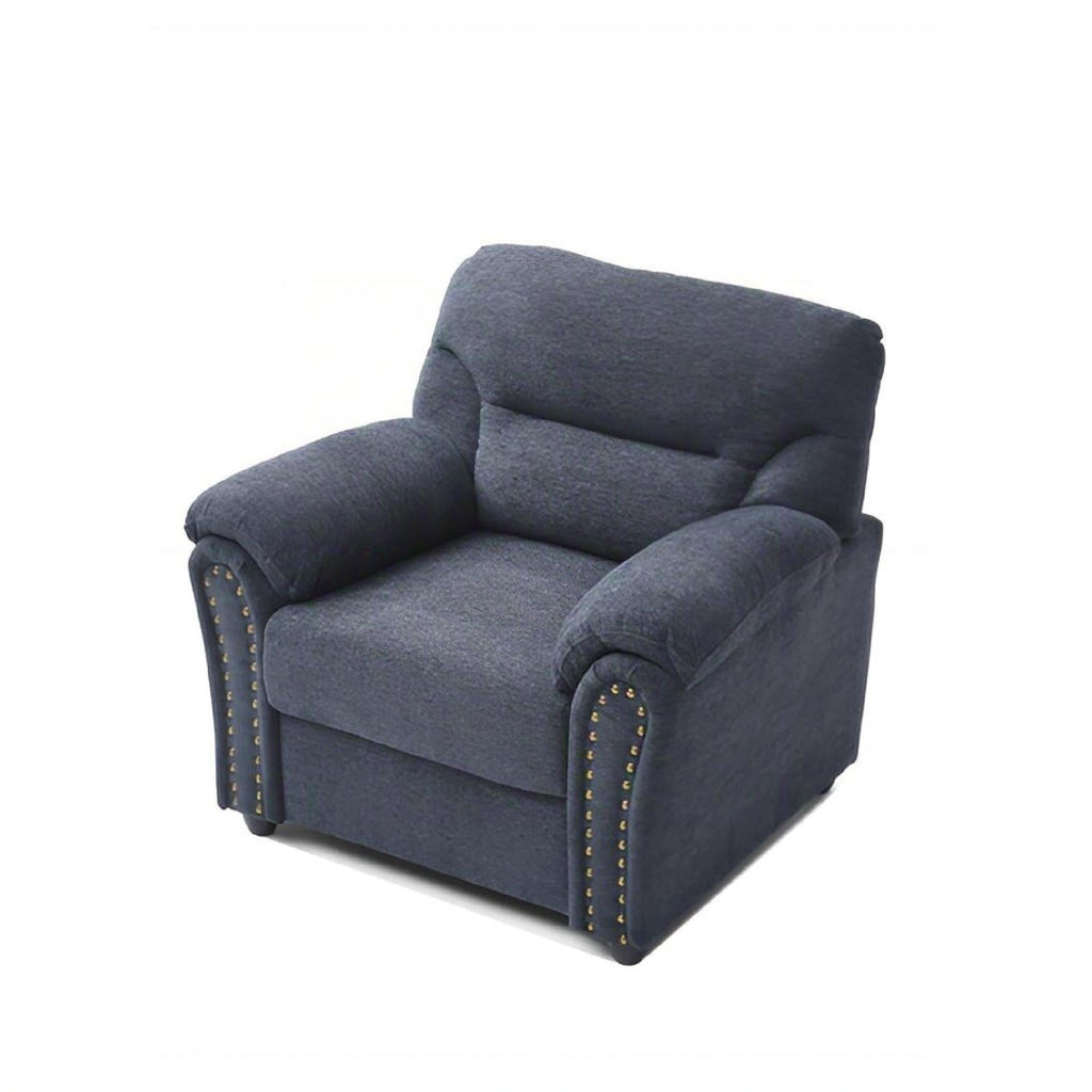 Hamilton Arm Chair with Hand-Applied Nailhead Trim and Pillow Top Cushions - Blue, Gray, Dark Brown