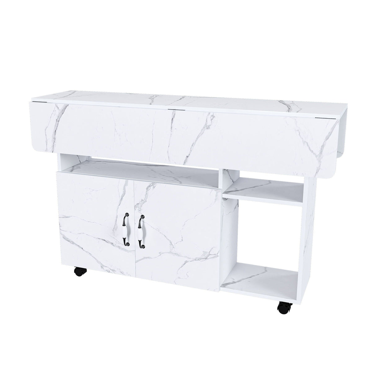 Multi Functional Folding Table with Storage Shelves and Wheels - Light Brown or Dark Brown