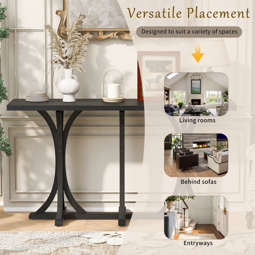 Wooden Console Table with Solid Rubberwood Legs – Black, Gray, or Navy Blue