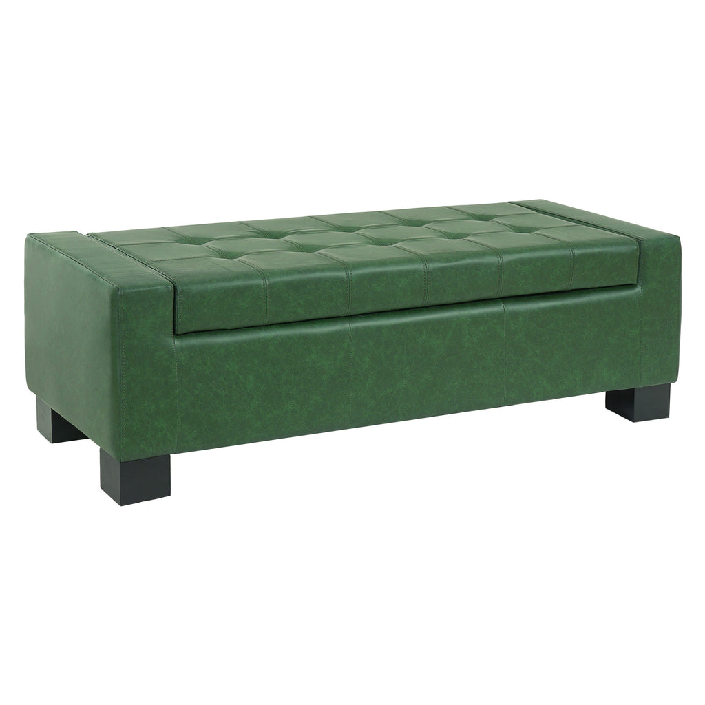 Green Storage Ottoman Bench with Solid Wood Legs - Green