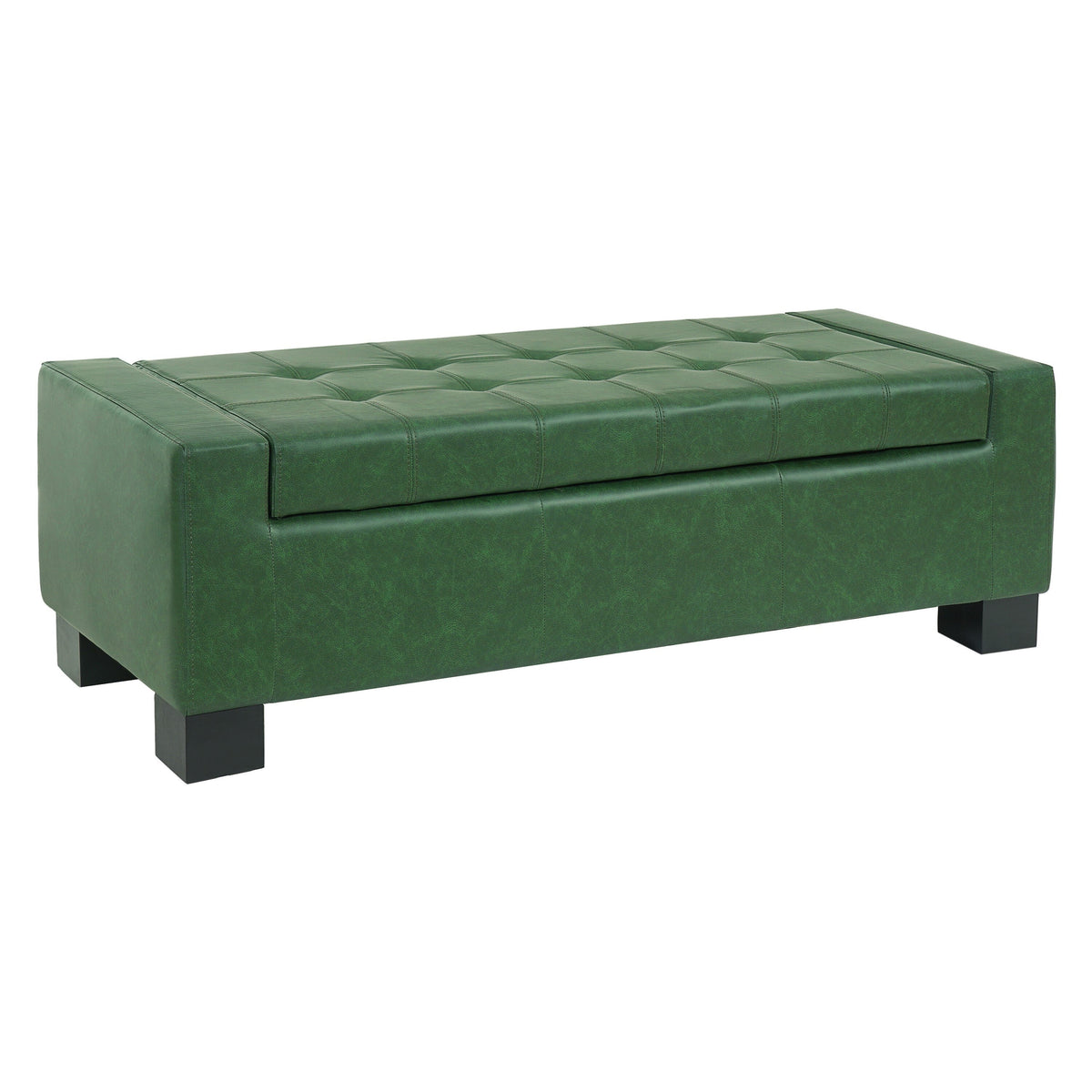 Green Storage Ottoman Bench with Solid Wood Legs - Green