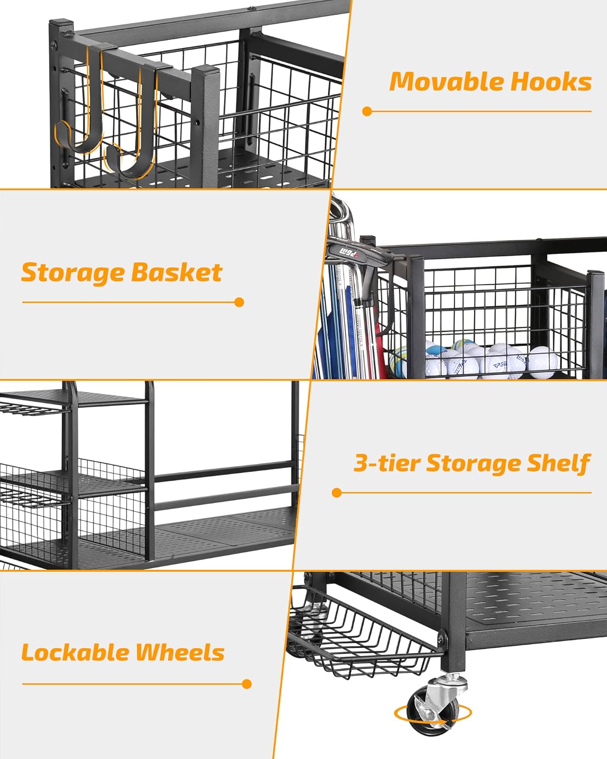 Extra Large Golf Bag Organizer with Wheels and Shelves - Steel