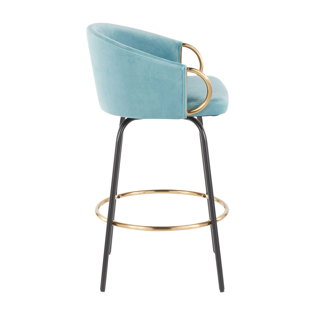 Contemporary Glam Counter Stool Set of 2 with Upholstered Seats – Light Blue, Dark Green, Beige, or Black
