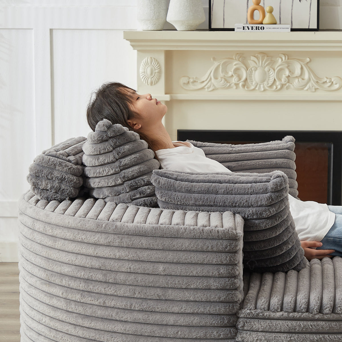 Corduroy Sponge Single Sofa with No Assembly Required - Grey
