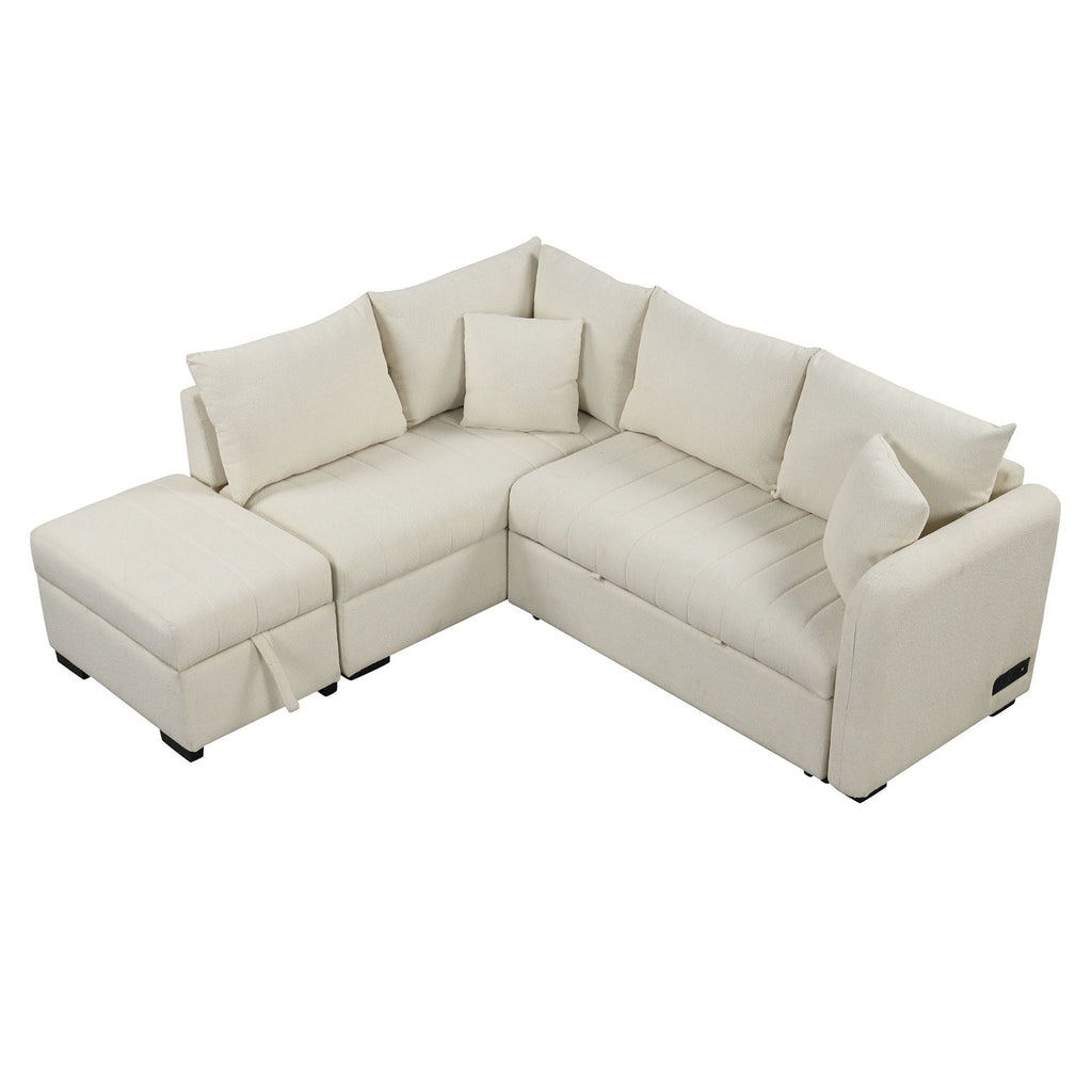 L-Shaped Sleeper Sectional with Pull-Out Bed and Storage Ottoman - Gray or Beige