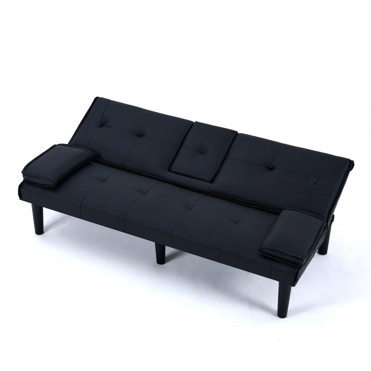 Foldable Sofa Bed with Cup Holder and Solid Wood Frame - Multiple Colors