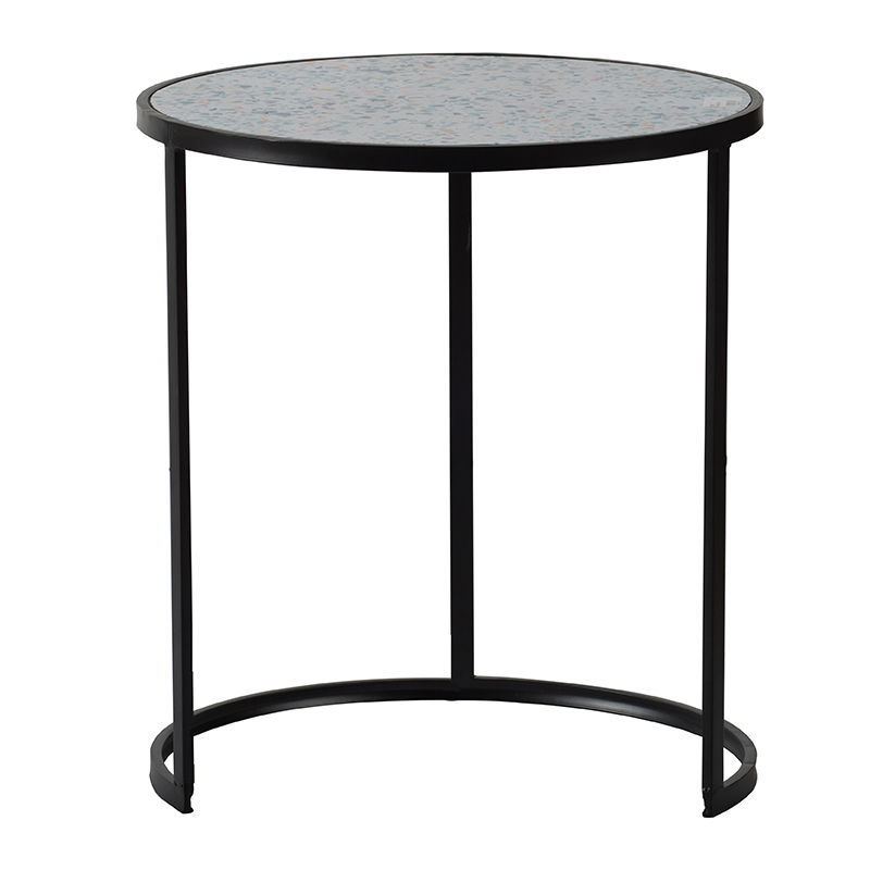 Round End Table Set of 2 with Sturdy Metal Frame - Black