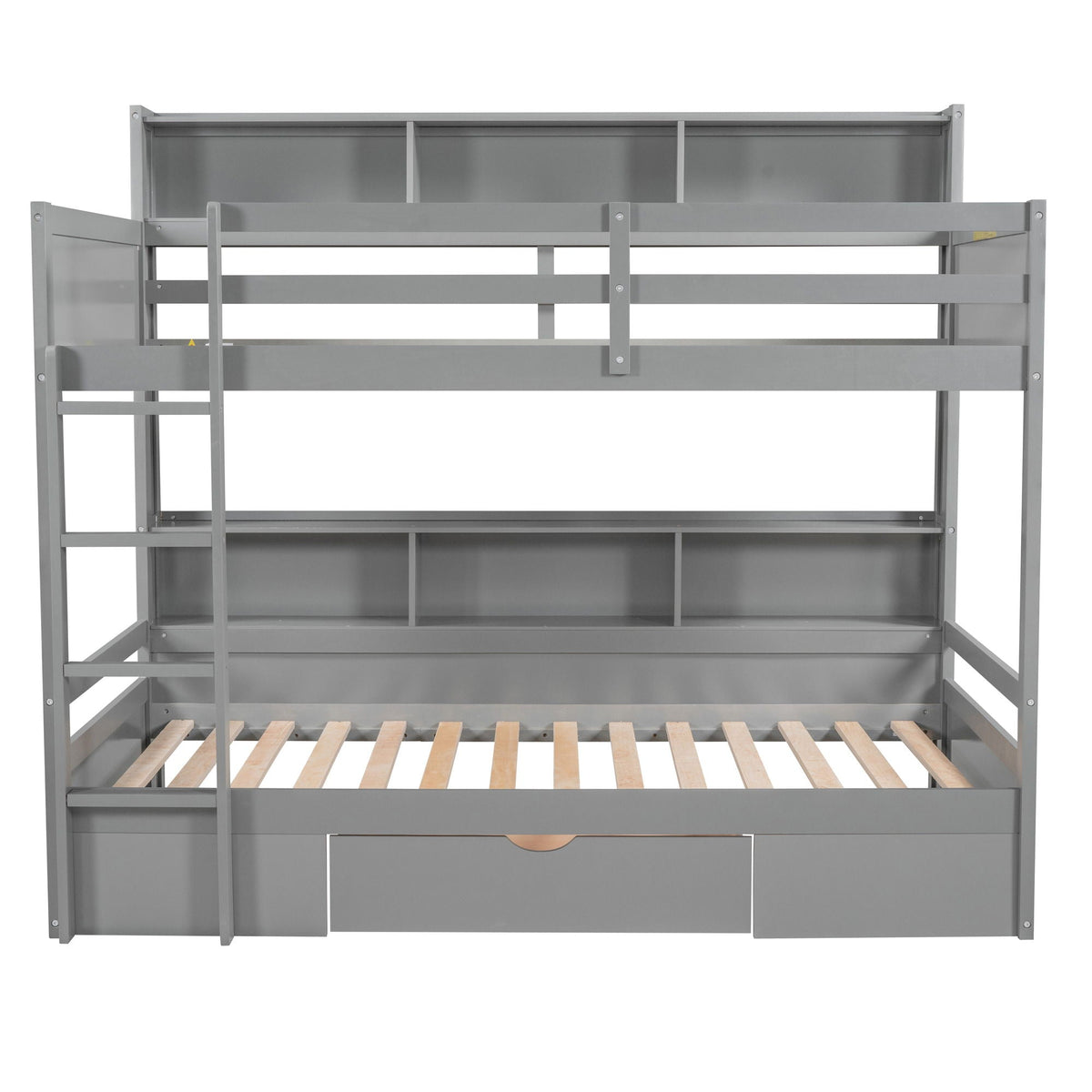 Twin Size Bunk Bed with Built-In Shelves and Storage Drawer - Dark Gray or White