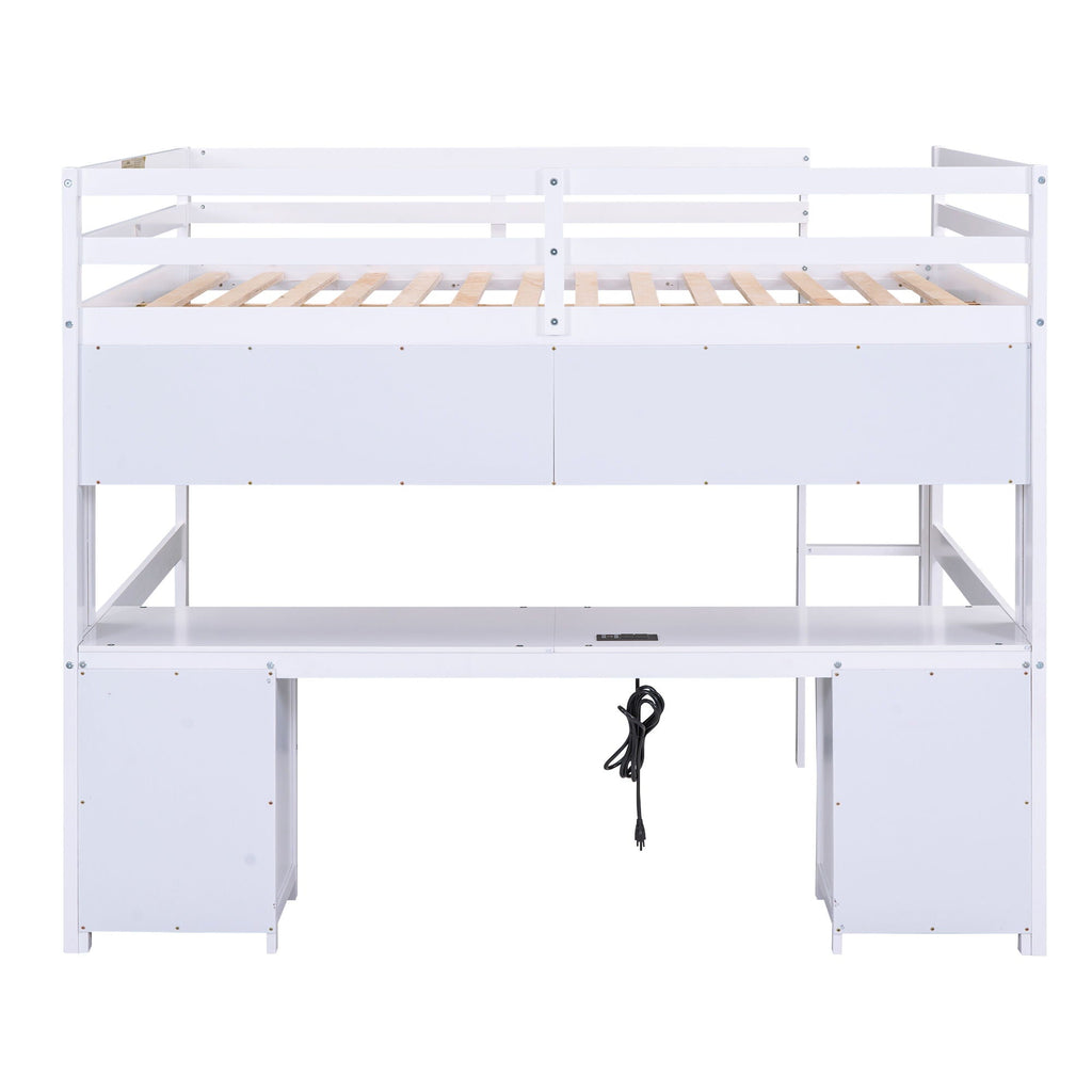 Loft Bed with Desk, Cabinets, Drawers and Charging Station - Full Size