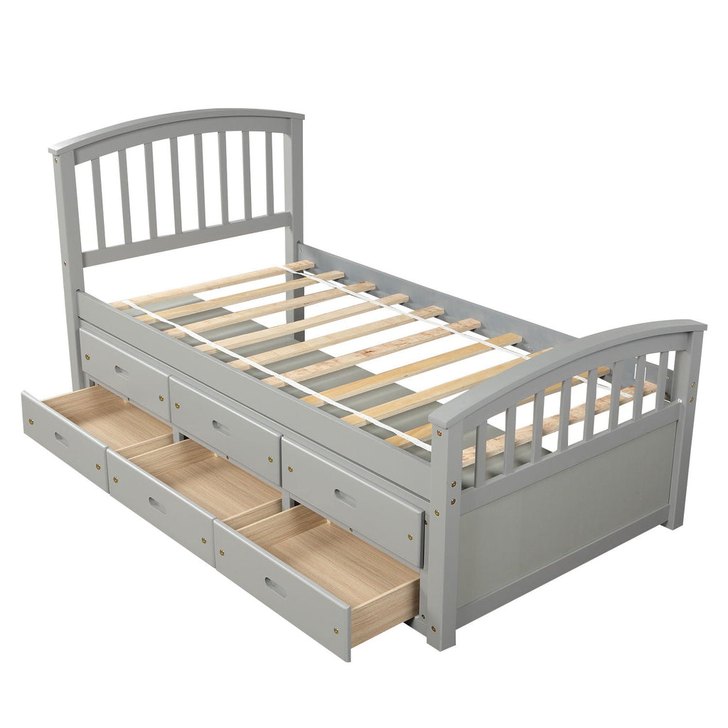 Solid Wood Twin Storage Bed with 6 Drawers - Multiple Colors