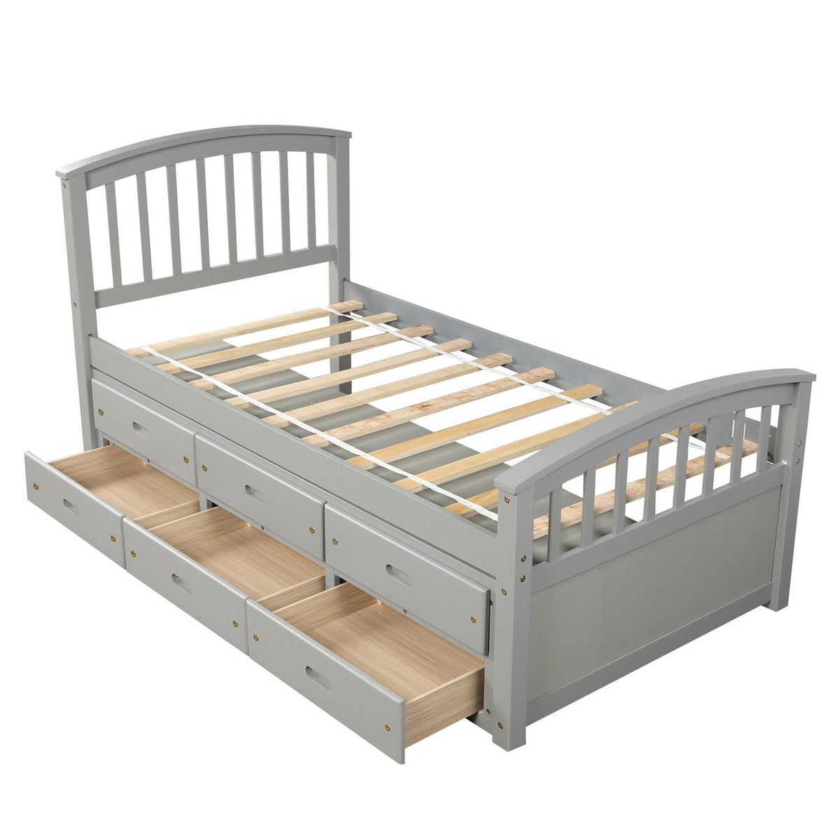 Solid Wood Twin Storage Bed with 6 Drawers - Multiple Colors