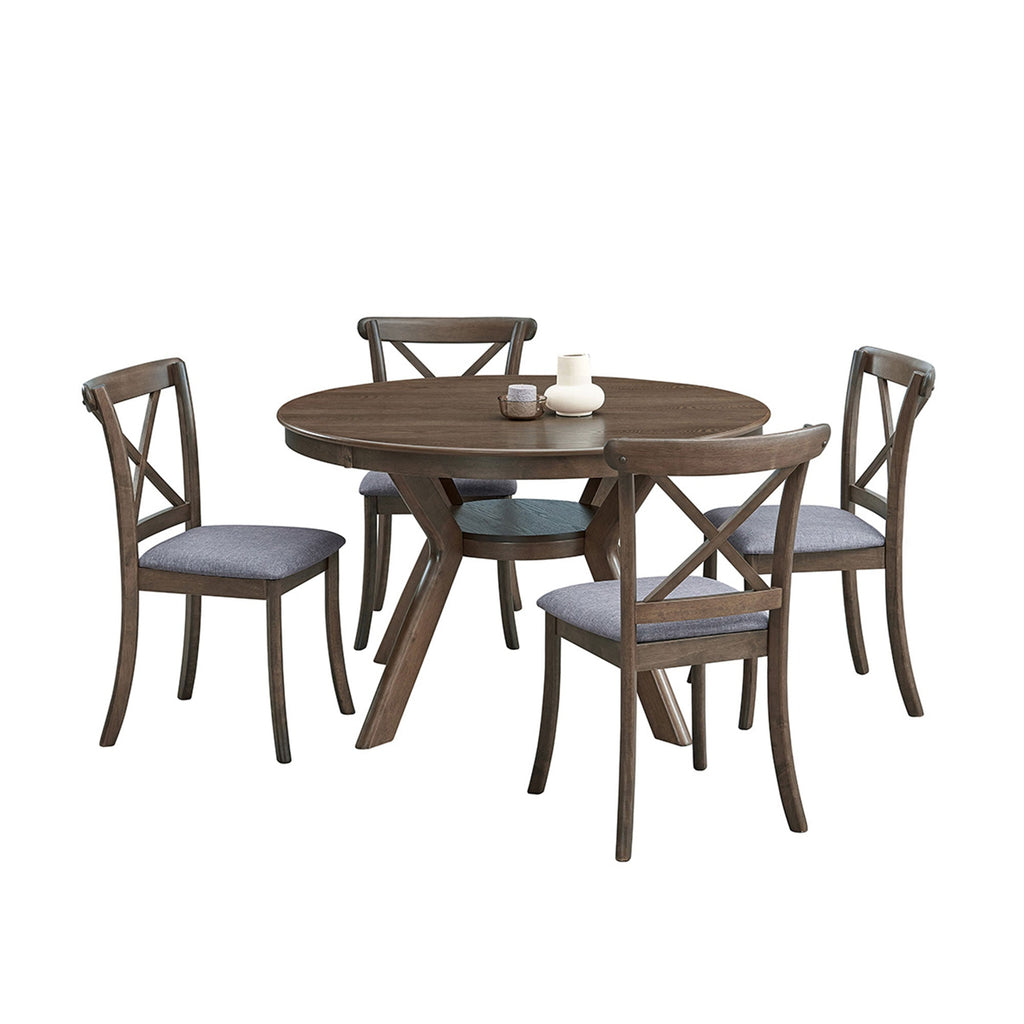 Round Rubber Wood Dining Table with Modern Pedestal Base - Natural Finish