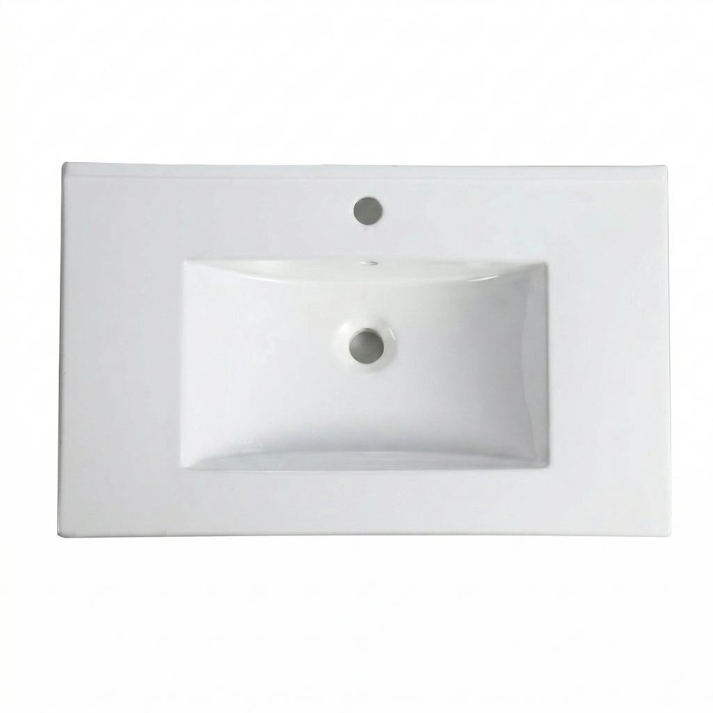 Ceramic Bathroom Vanity Sink Top with Single Hole - White