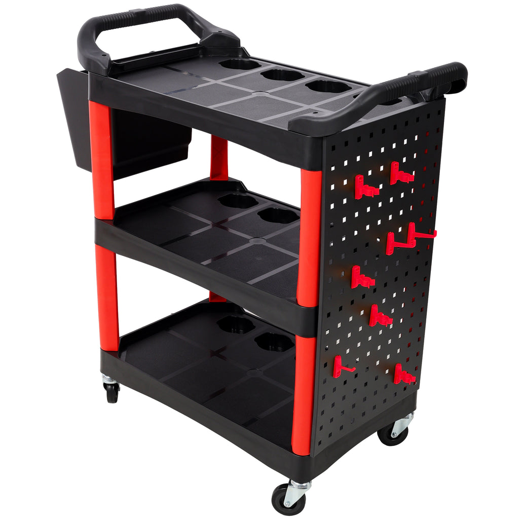 3 Tier Rolling Tool Cart with 300 lb Capacity - Red and Black