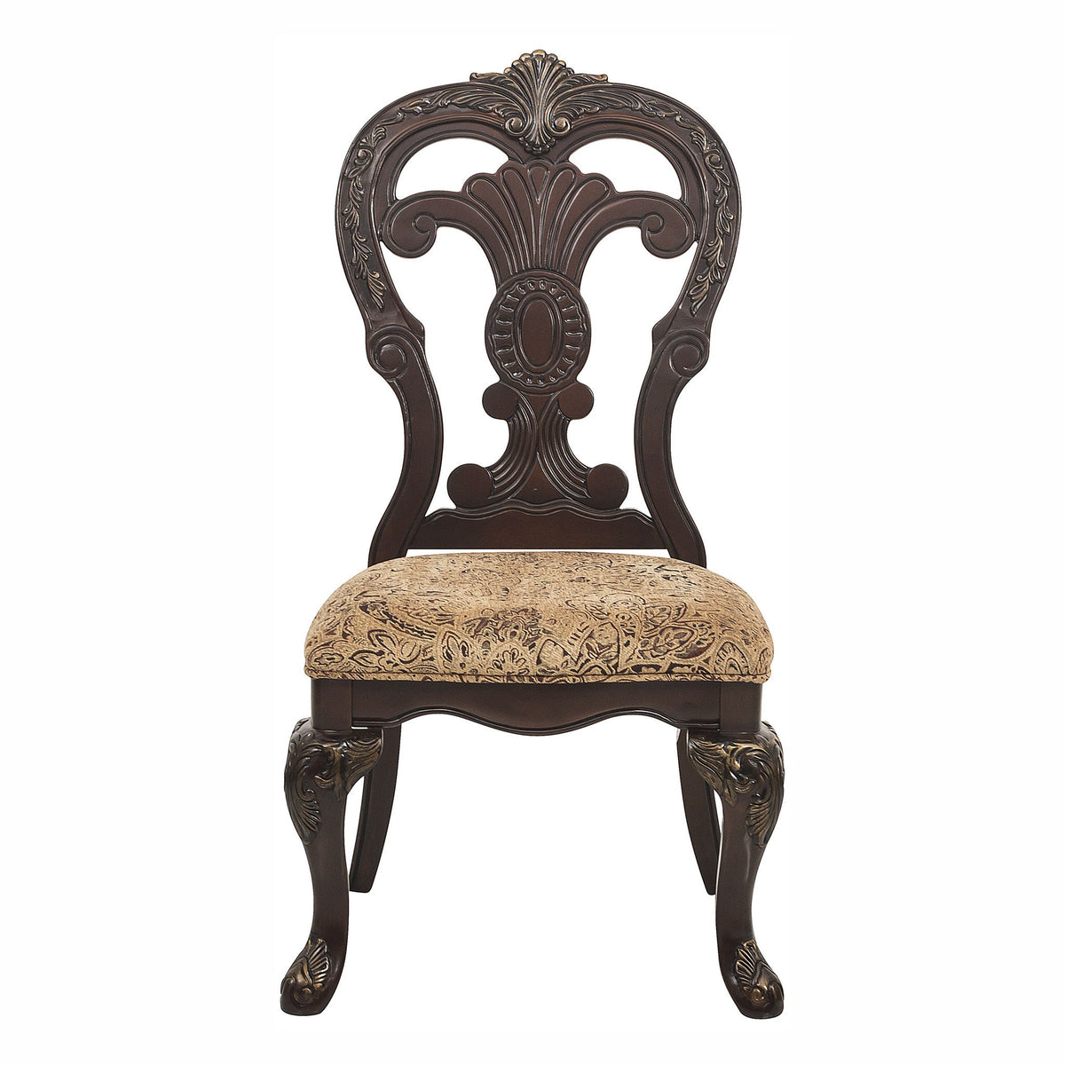 Traditional Cherry Side Chair Set with Upholstered Seats - 2 Piece