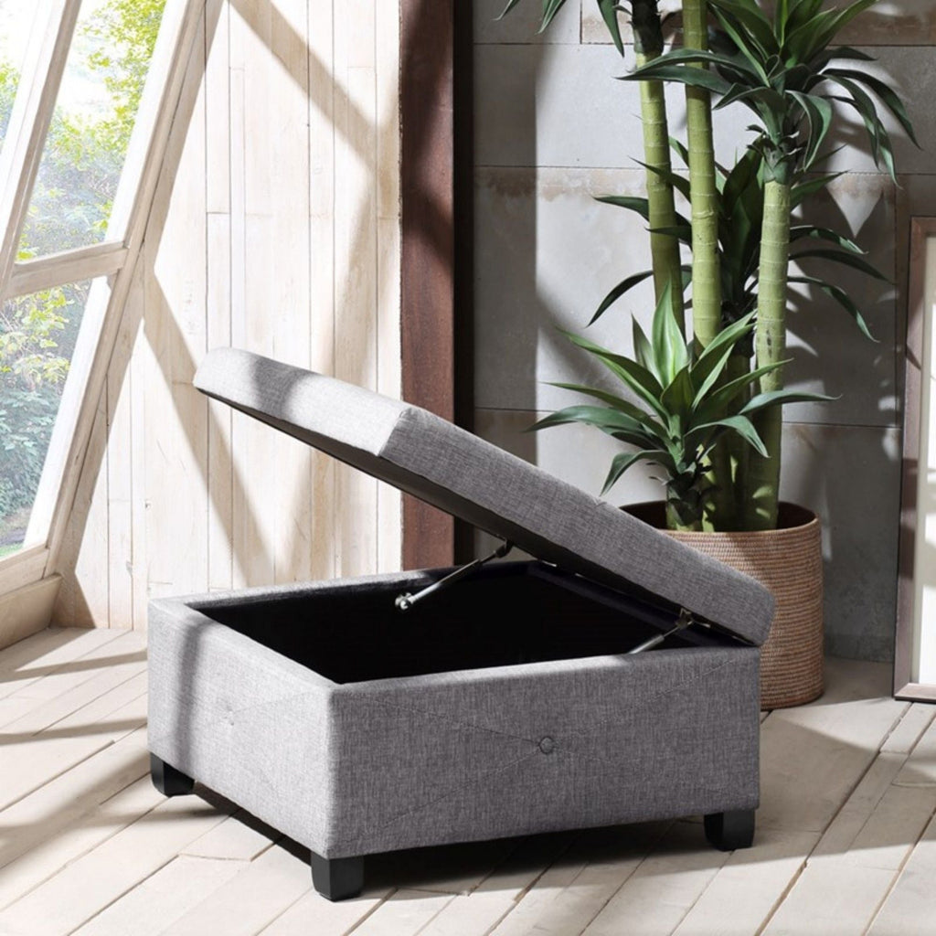 Aspen Ottoman Soft Close Storage with Upholstered Finish - Light Brown, Dark Gray, Blue