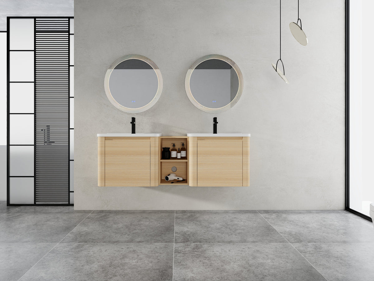 60'' Wall-Mounted Bathroom Vanity with Storage - Plywood