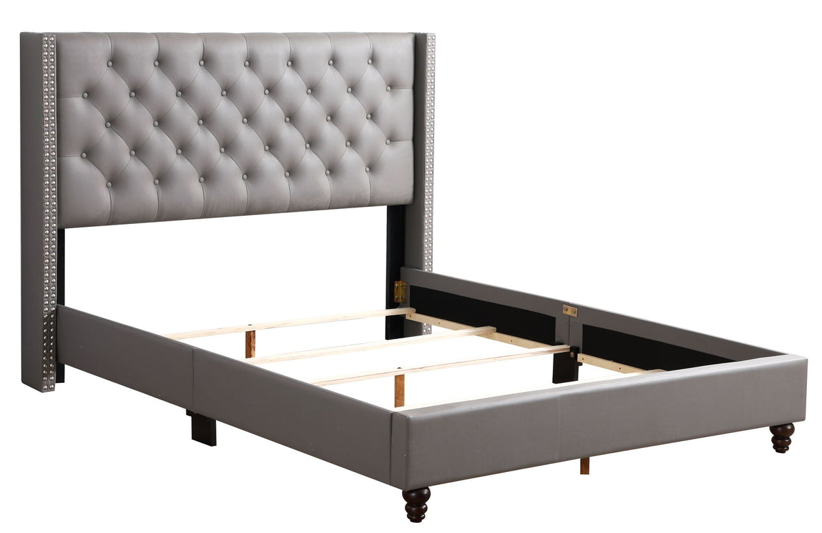 Nailhead Upholstered Bed with Deep Tufting - Dark Gray or Black