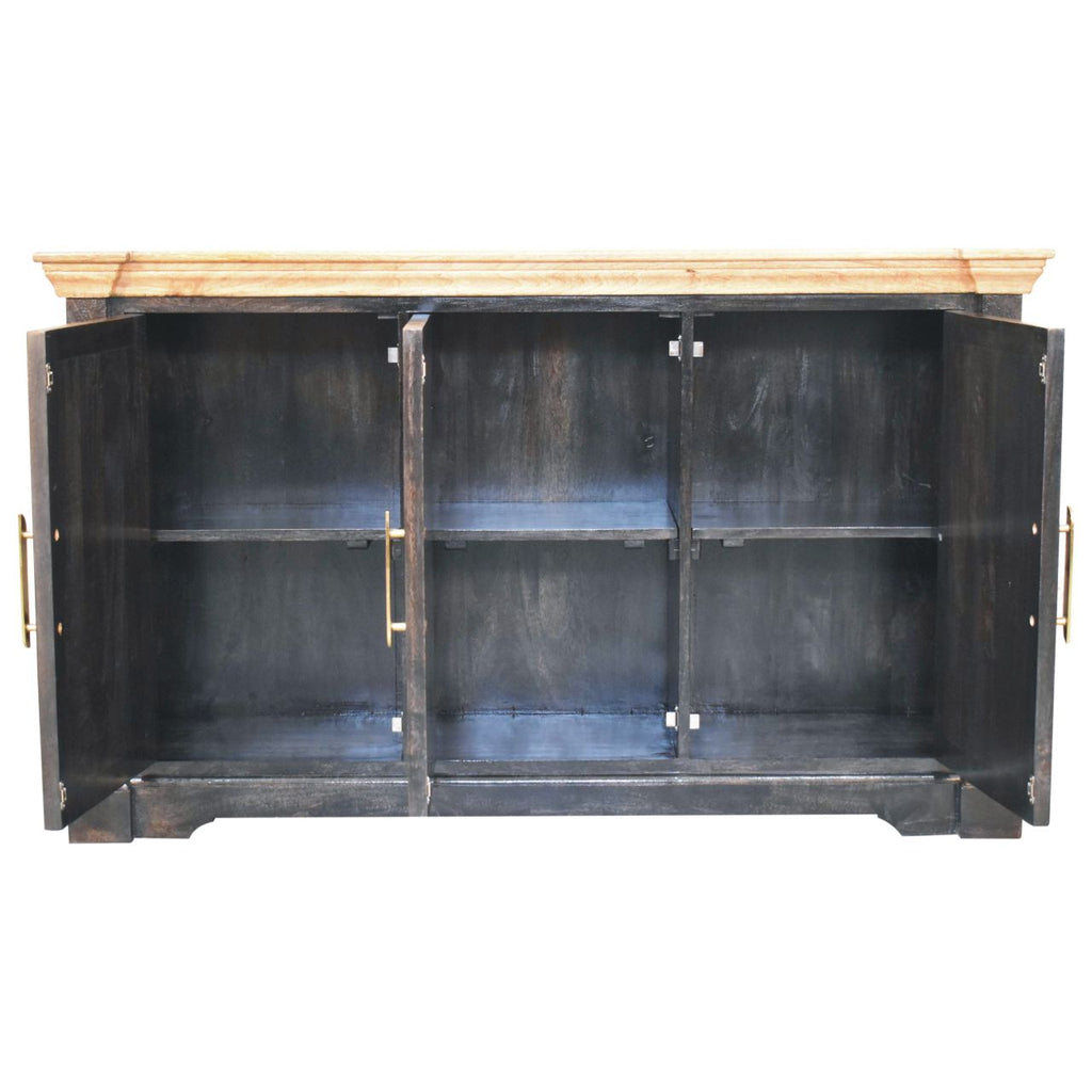 Solid Wood Regal Rustic Sideboard with 6 Compartments - Black & Oak
