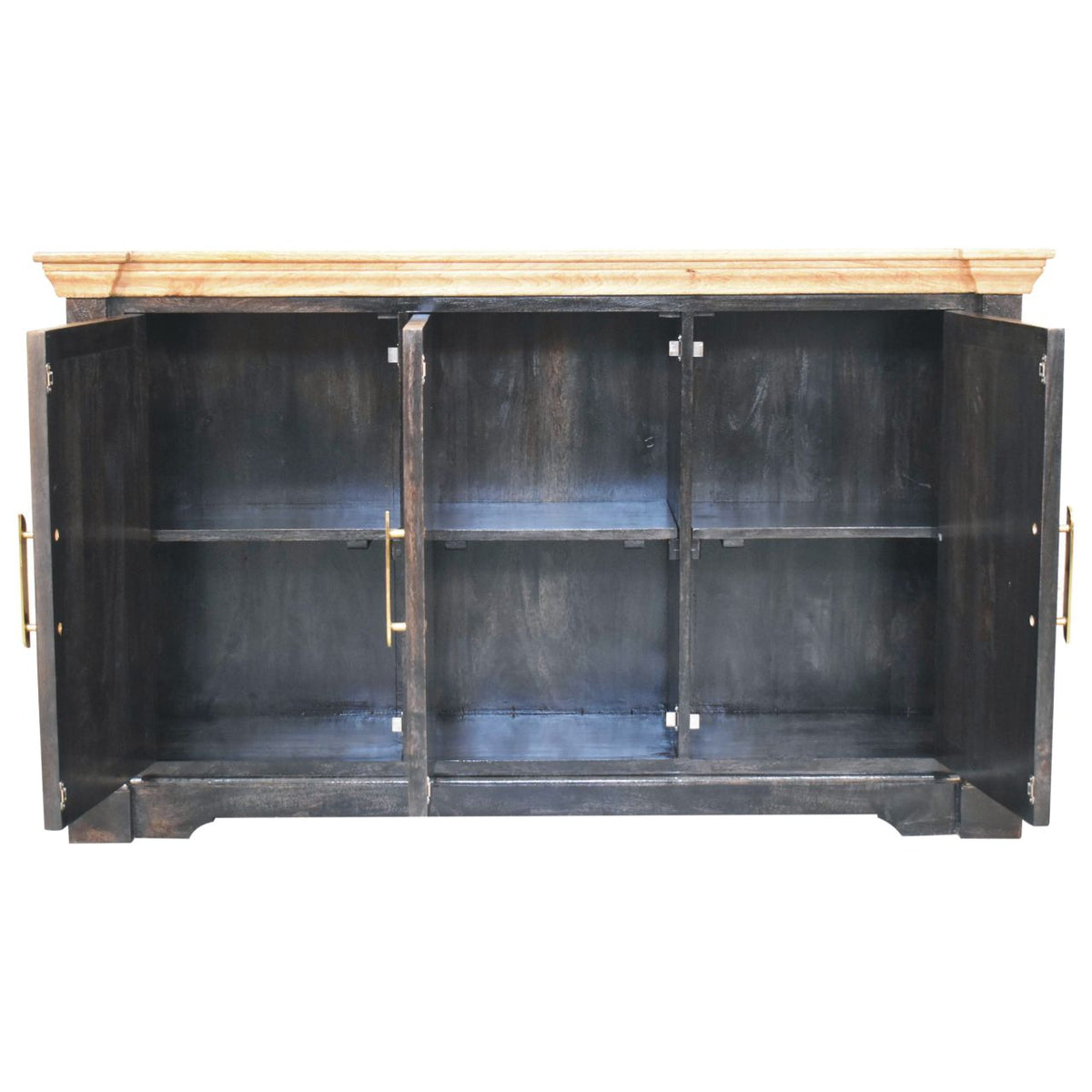 Solid Wood Regal Rustic Sideboard with 6 Compartments - Black & Oak