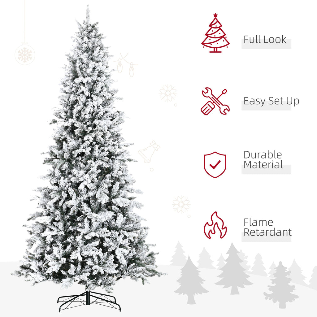 9 Foot Pine Snow Flocked Artificial Christmas Tree with Realistic Branches - White