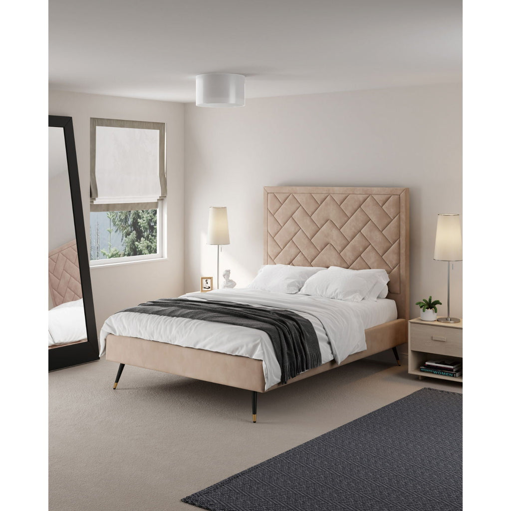 Upholstered Bed with Headboard and Slats - Multiple Colors