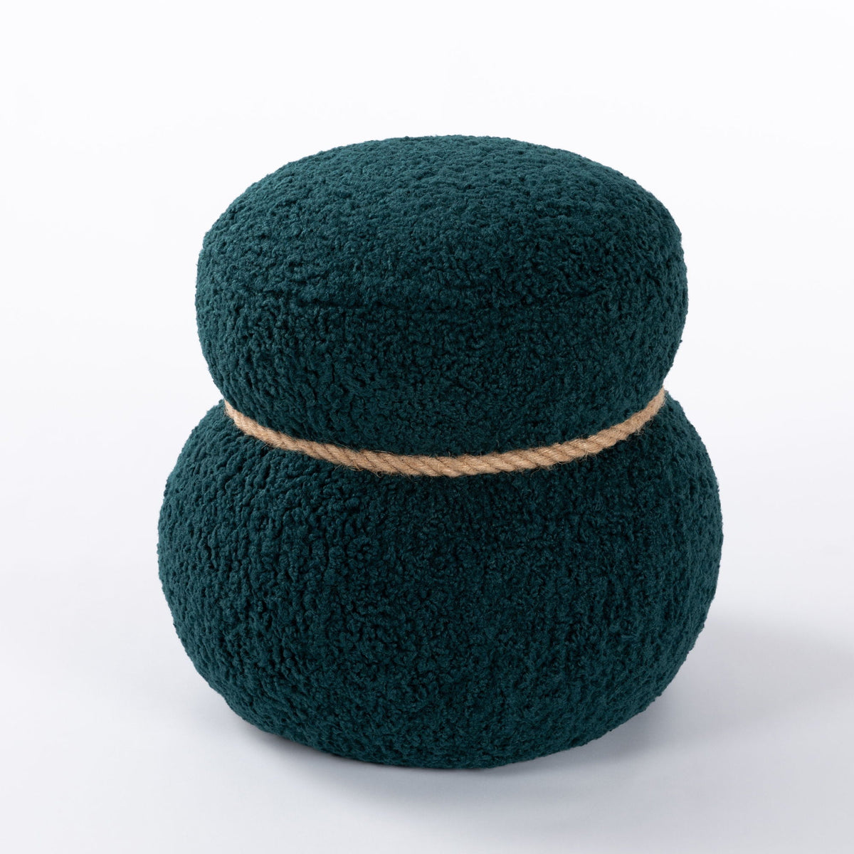Snowman Stool Ottoman with Lamb Wool Cushion and Solid Wood Frame - White, Light Brown, Dark Green