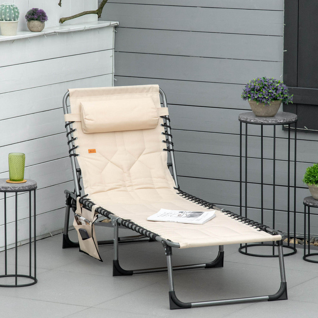 Padded Folding Chaise Lounge Chair with Adjustable Recline - Beige