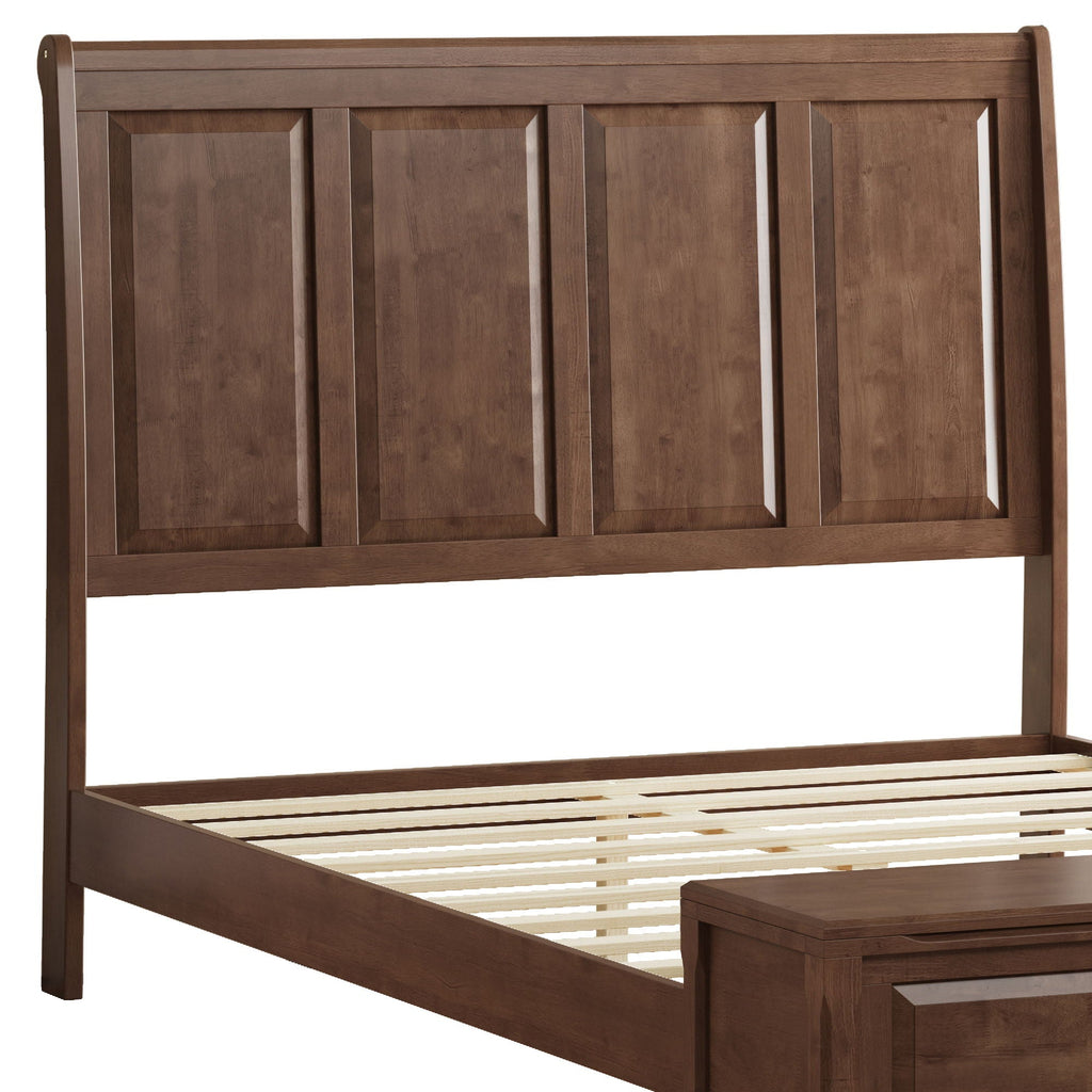 Sleigh Bed Frame with Tall Headboard and Storage Bench - Dark or Light Brown