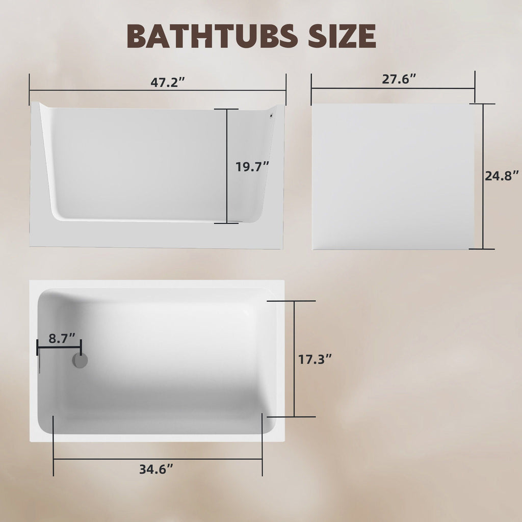 Gloss White Freestanding Bathtub with Drain – Rectangular Shape