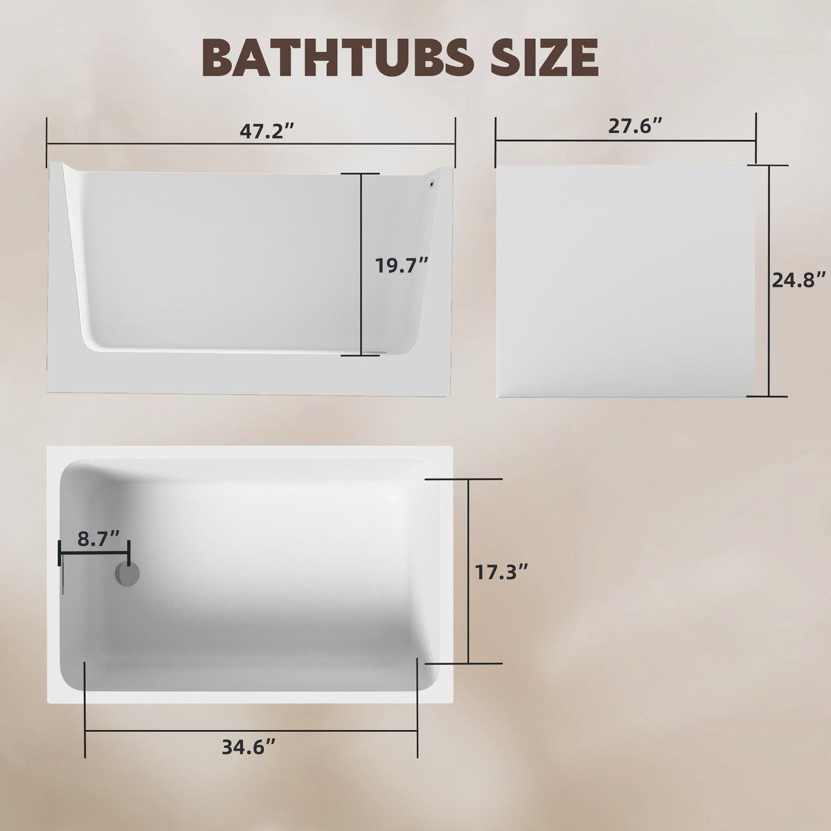 Gloss White Freestanding Bathtub with Drain – Rectangular Shape