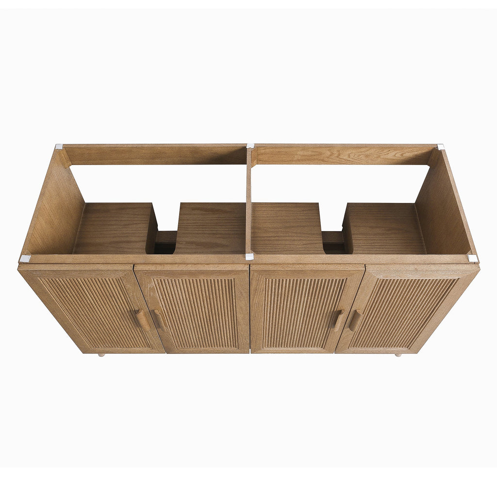 60'' Light Coffee Single Sink Bathroom Vanity with Marble Top - Solid Wood