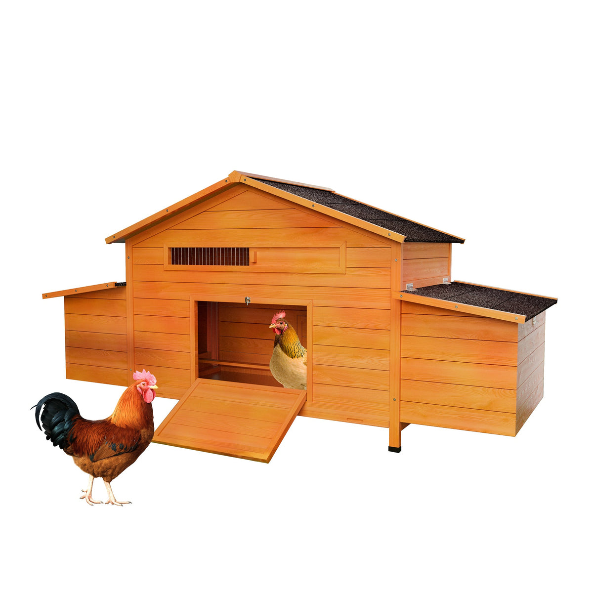 70" Large Wooden Chicken Coop with Nesting Boxes - Brick Red