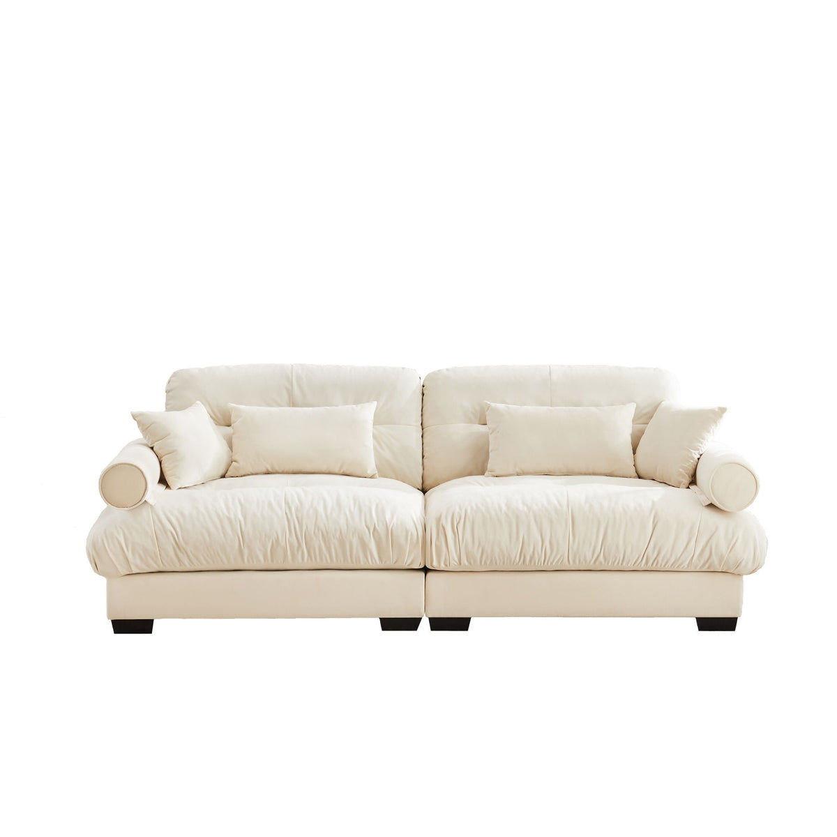 Modern Sofa with Bolstered Armrests and Pillows - Beige or Dark Green