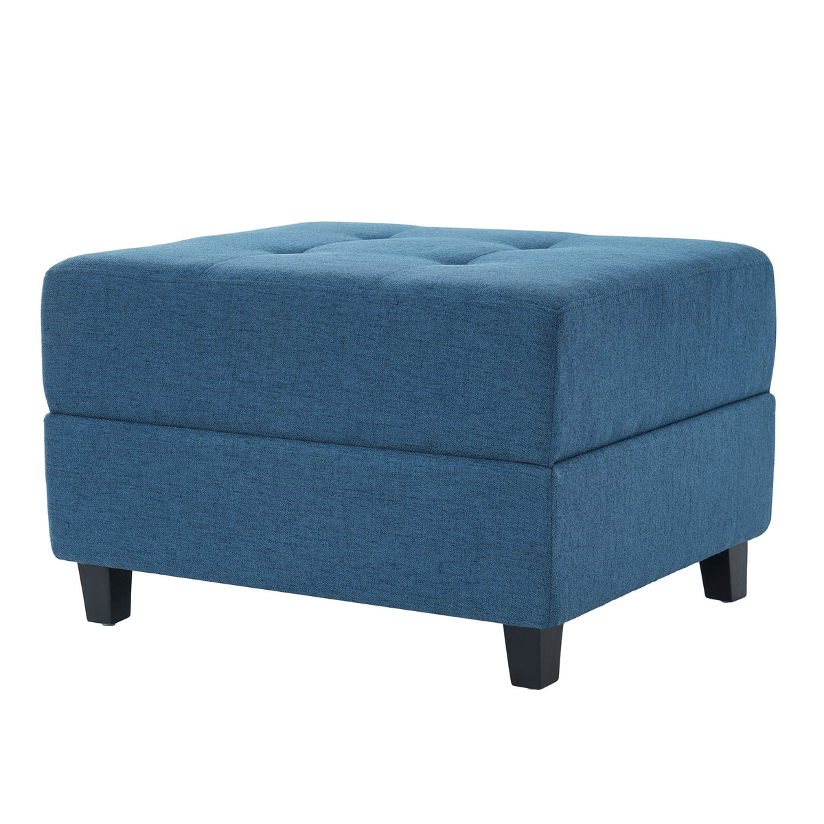 Navy Tufted Ottoman with Classic Button Detailing - Navy Blue