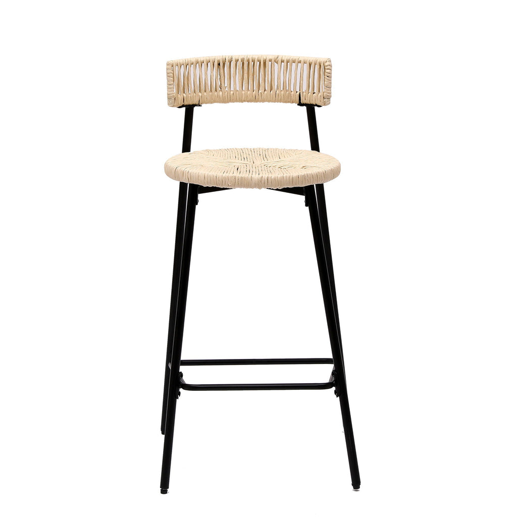 Boho Style Handwoven Paper Rope Counter Stools with Rubber Wood Frame - Light Brown or Beige
