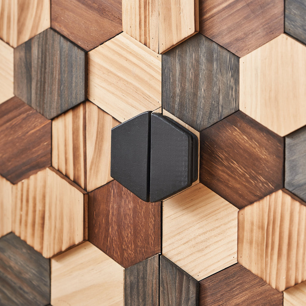 Distressed Storage Cabinet with Honeycomb Pattern - Engineered Wood