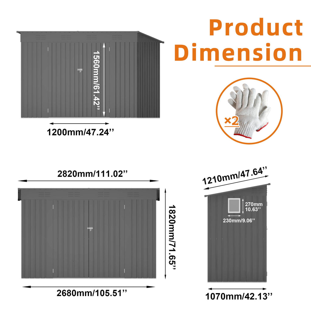 Outdoor Storage Shed, Tool House With Sloping Roof - Gray