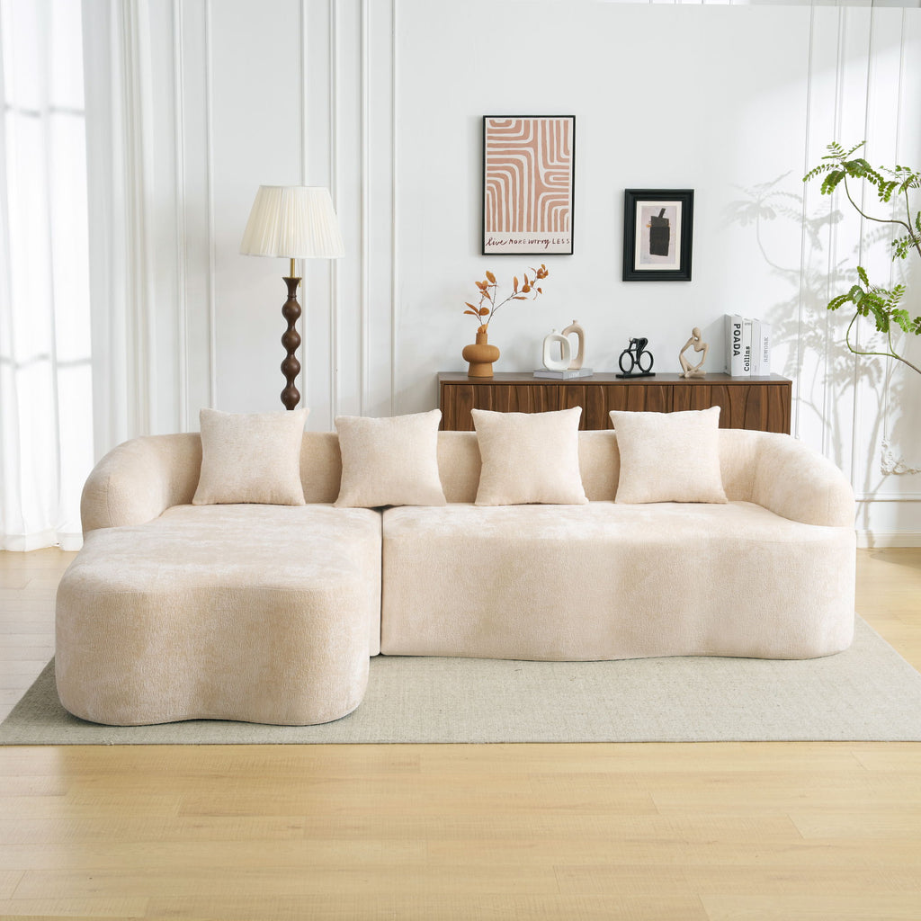 Modular L-Shape Sectional Sofa with Curved Chaise - Green, Beige, Gray