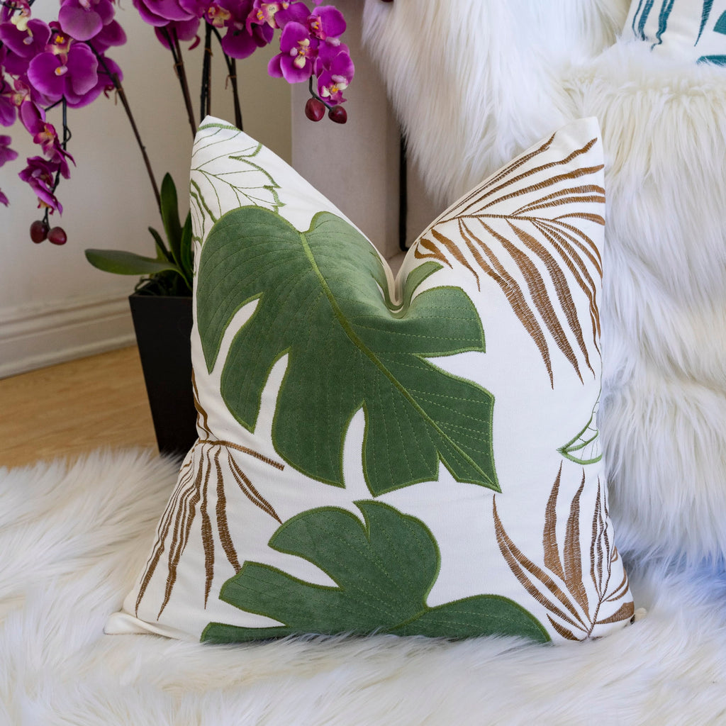 Autumn Vibes Leaf Accent Pillow Set of 2 with Hidden Zipper - Gray or Green