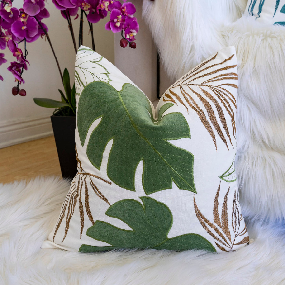 Autumn Vibes Leaf Accent Pillow Set of 2 with Hidden Zipper - Gray or Green
