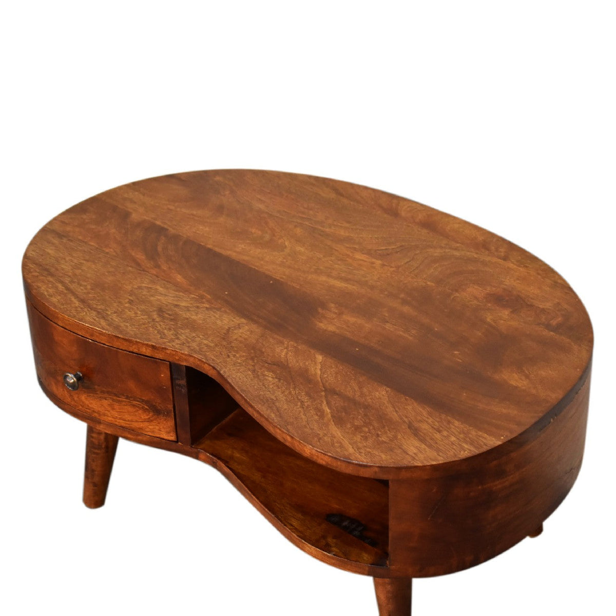 Solid Wood Mini Chestnut Wave Coffee Table with Drawer - Chestnut Finish