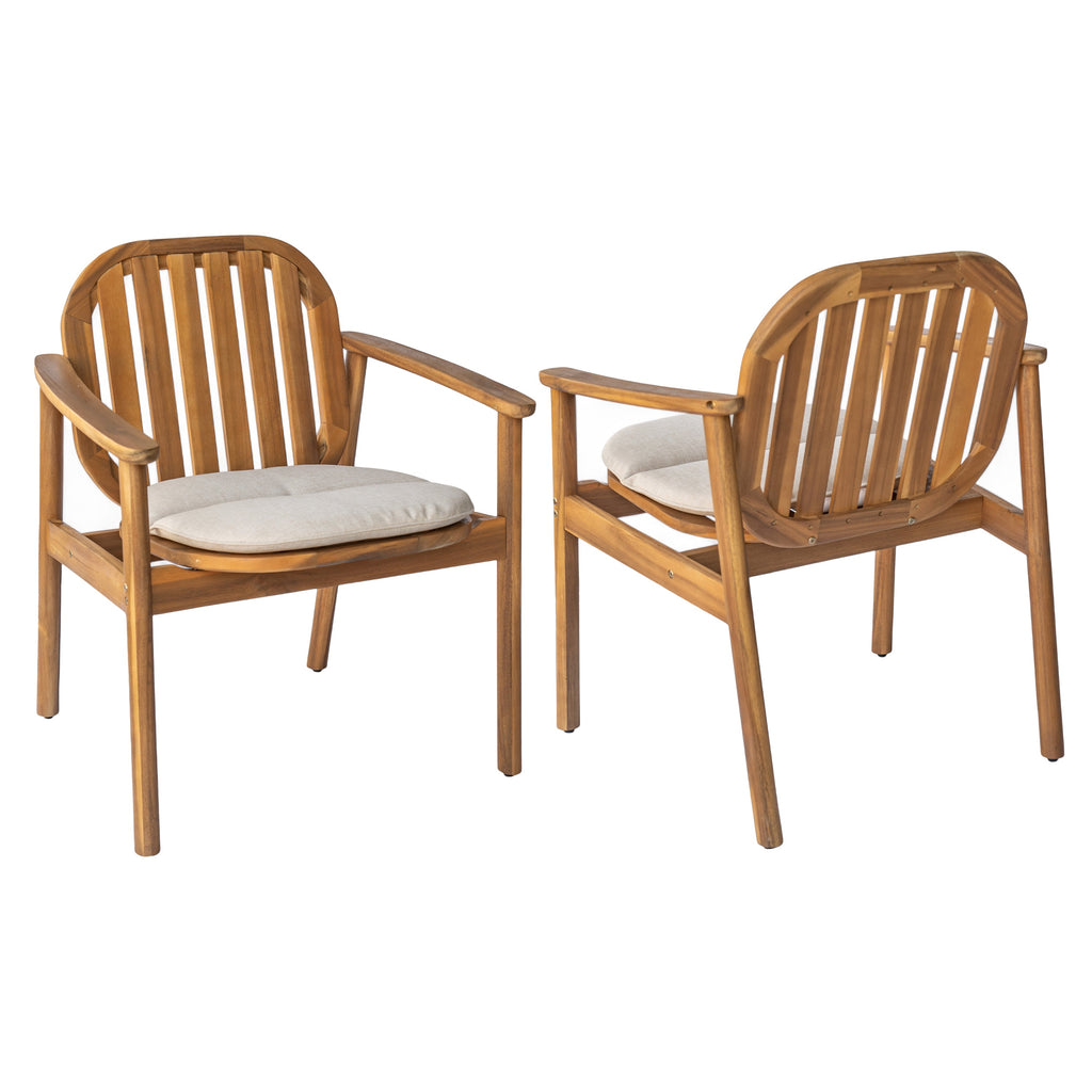Meja Dining Chair with Cushion, Set of 2 - Acacia Wood Patio Seating
