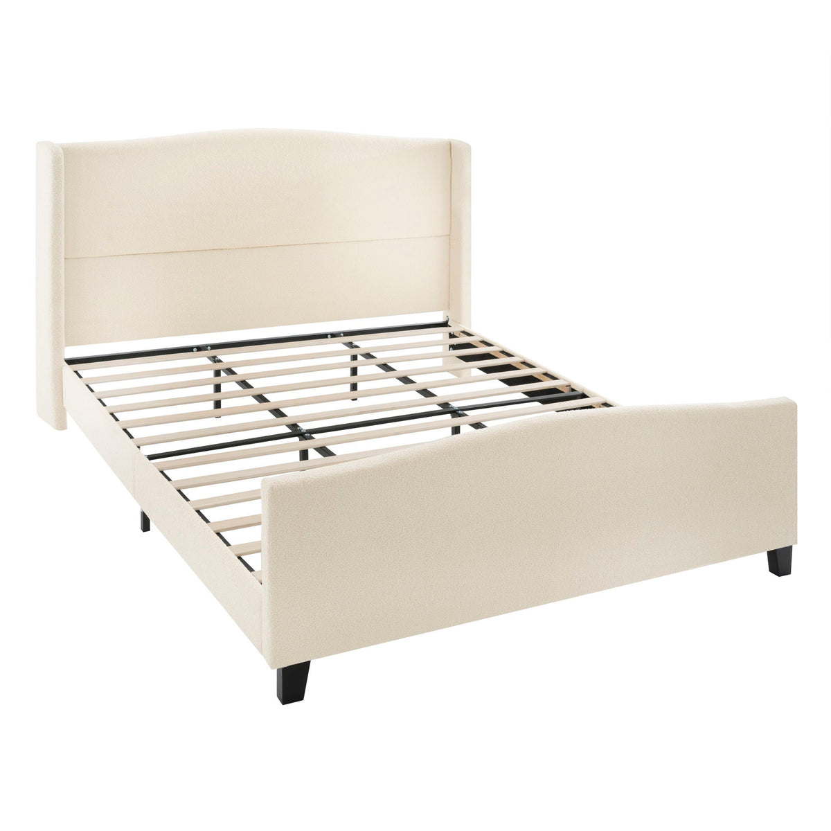 Platform Bed Frame with Tall Headboard and High Footboard - White or Gray