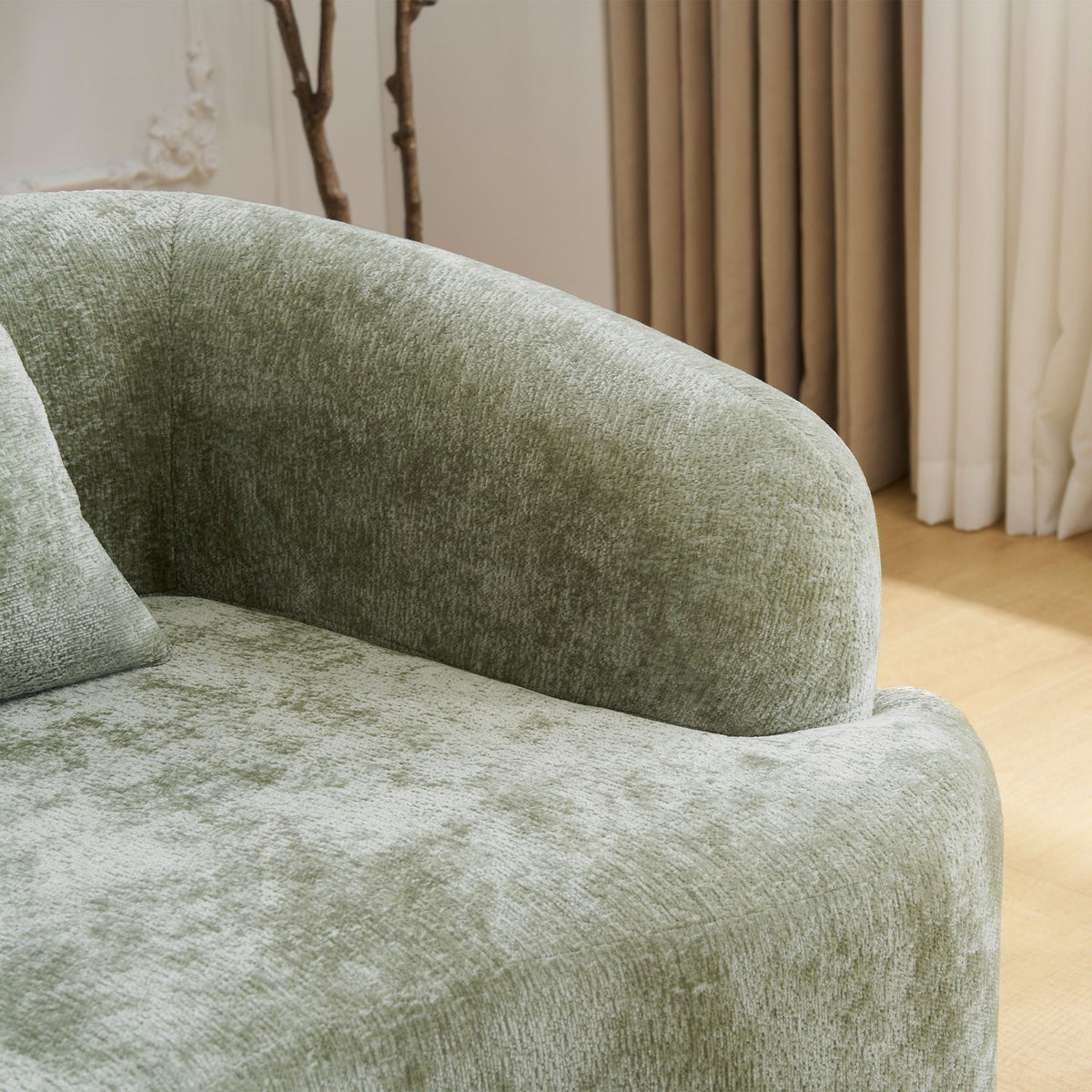 Modular L-Shape Sectional Sofa with Curved Chaise - Green, Beige, Gray