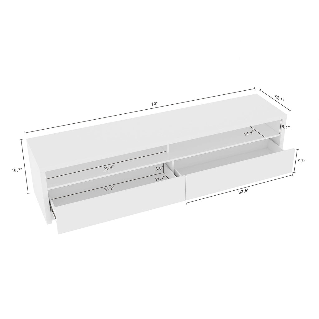 Modern 70" TV Stand with Full Extension Drawers - White or Light Brown