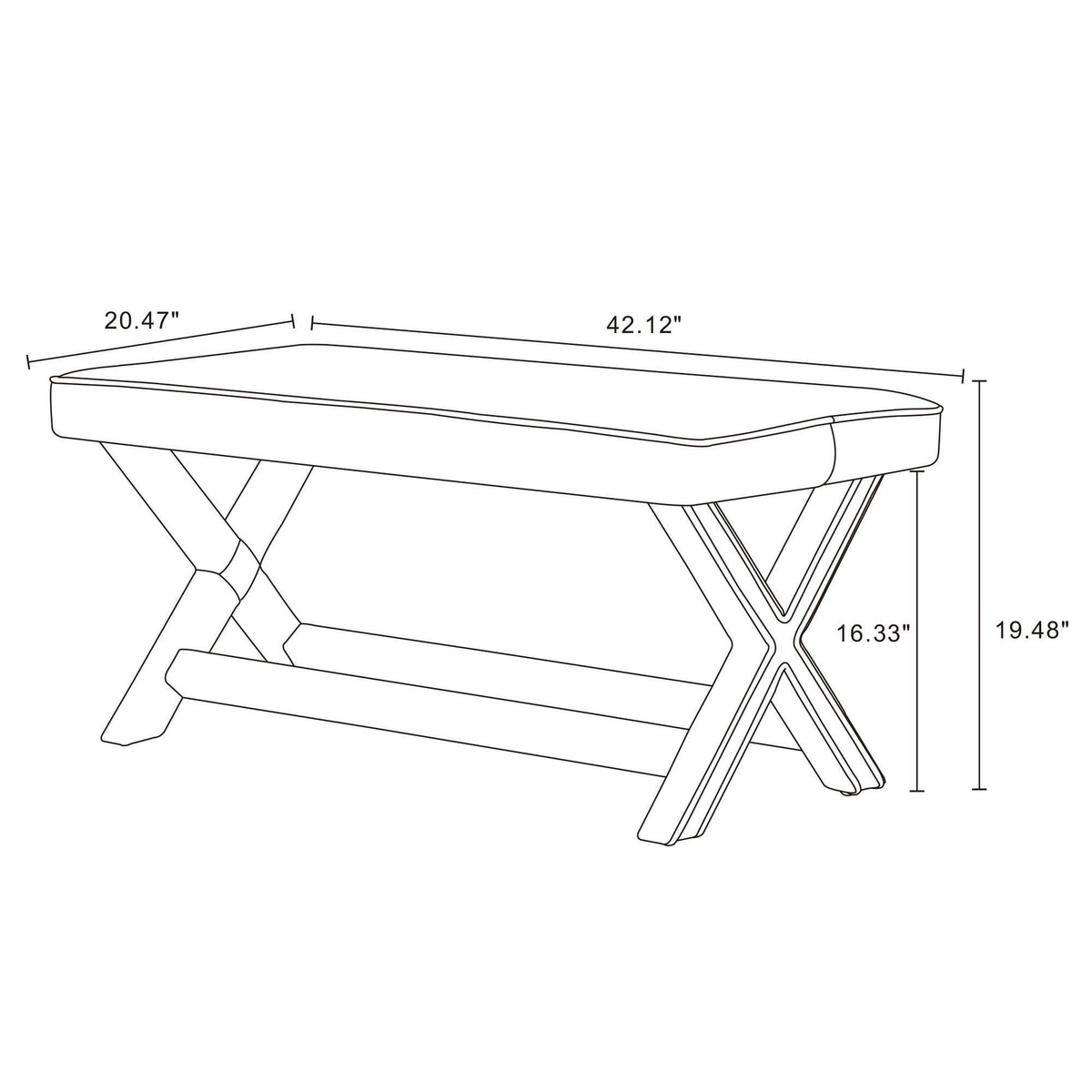 Accent Bench with Piped Cushion and Solid Wood Frame - Multiple Colors