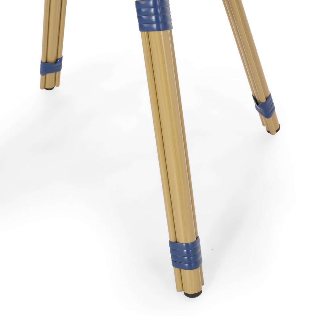 French Bistro Table with Aluminum Frame and Rattan Weave - Natural